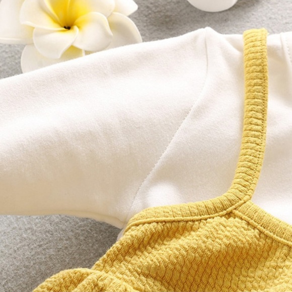 Baby Girls Overall Outfit Long Sleeve Yellow Dress - Picture 3 of 5